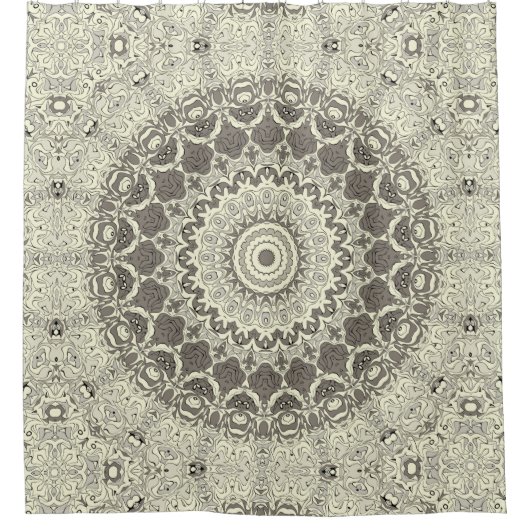 Beige en Taupe Mandala Patroonontwerp Douchegordijn (Voorkant)