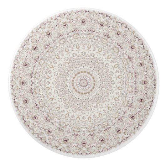 Beige en Taupe Mandala Patroonontwerp Keramische Knop (Voorkant)