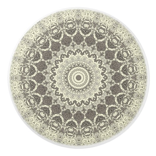 Beige en Taupe Mandala Patroonontwerp Keramische Knop (Voorkant)