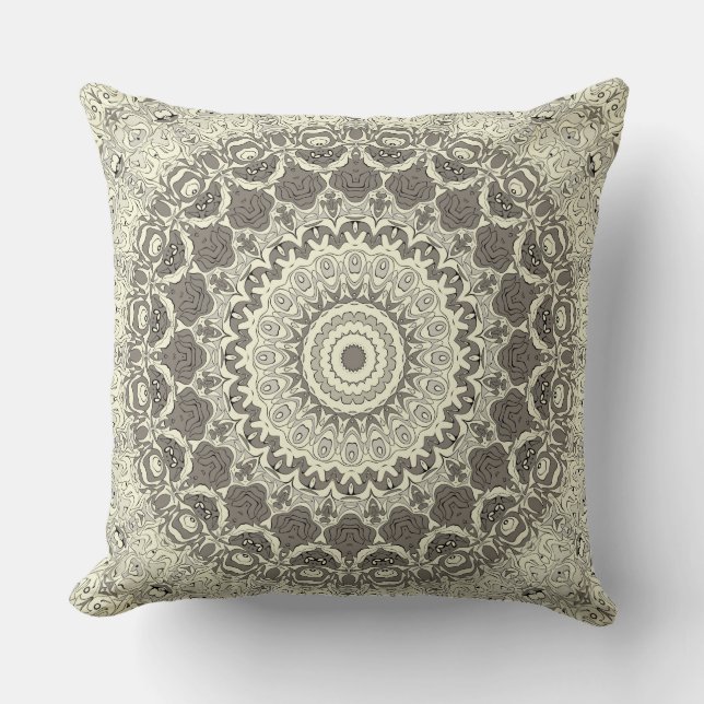 Beige en Taupe Mandala Patroonontwerp Kussen (Voorkant)