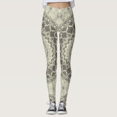 Beige en Taupe Mandala Patroonontwerp Leggings (Voorkant)