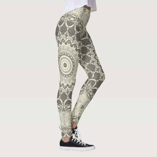 Beige en Taupe Mandala Patroonontwerp Leggings (Rechts)