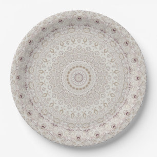 Beige en Taupe Mandala Patroonontwerp Papieren Bordje