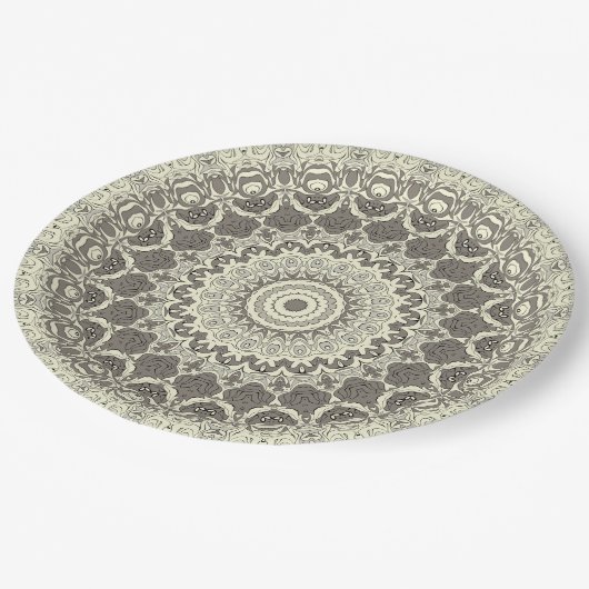 Beige en Taupe Mandala Patroonontwerp Papieren Bordje (Gekanteld)