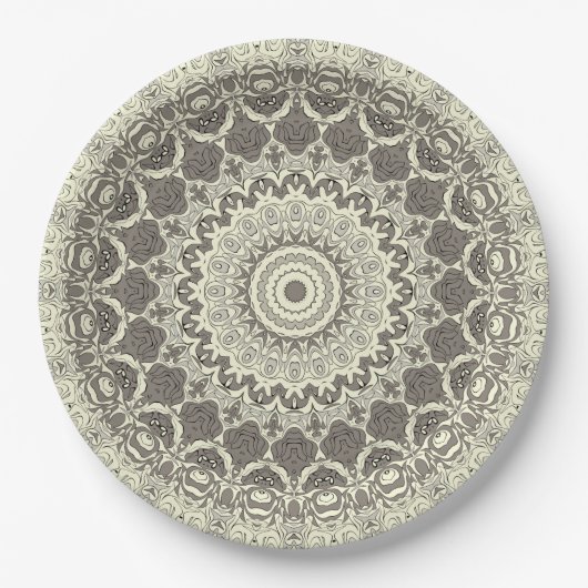 Beige en Taupe Mandala Patroonontwerp Papieren Bordje (Voorkant)