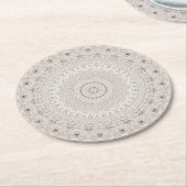 Beige en Taupe Mandala Patroonontwerp Ronde Kartonnen Onderzetter (Gebogen)