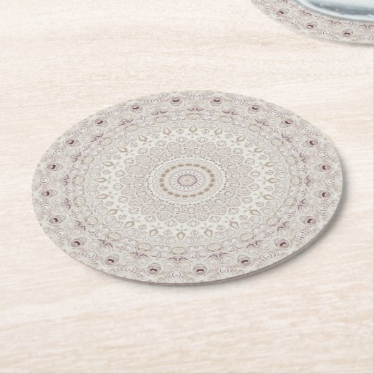Beige en Taupe Mandala Patroonontwerp Ronde Kartonnen Onderzetter (Gebogen)