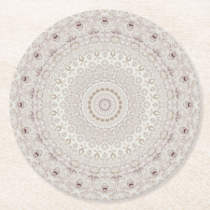 Beige en Taupe Mandala Patroonontwerp Ronde Kartonnen Onderzetter