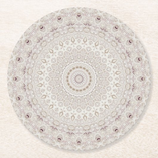 Beige en Taupe Mandala Patroonontwerp Ronde Kartonnen Onderzetter (Voorkant)