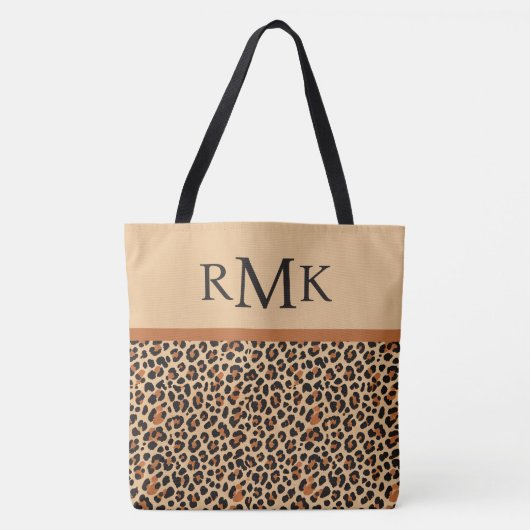 Beige en Terracotta Luipaard Print Custom Monogram Tote Bag (Voorkant)