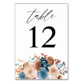 Beige en usty Blue Floral Table Number Kaart (Voorkant)