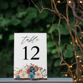 Beige en usty Blue Floral Table Number Kaart