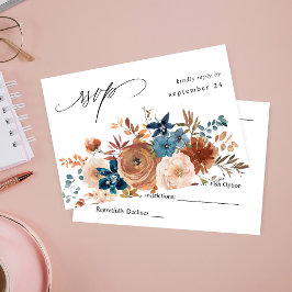 Beige en usty Blue Floral w Meal RSVP Kaartje