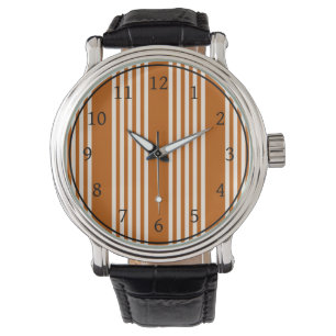Beige en verbrande sinaasappel met vijf strippen horloge