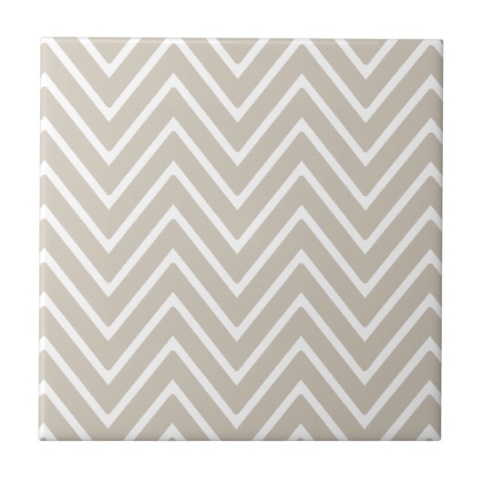 Beige en White Chevron Pattern 2 Tegeltje (Voorkant)