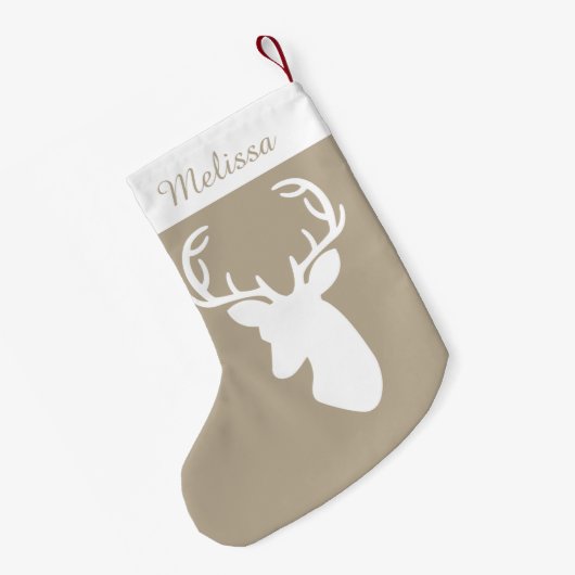 Beige en White Deer Head met aangepaste naam Kleine Kerstsok (Achterkant (Hangend))