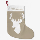 Beige en White Deer Head met aangepaste naam Kleine Kerstsok (Voorkant)