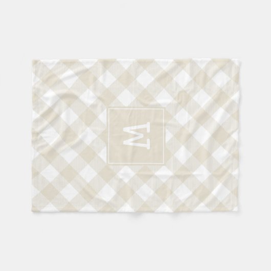 Beige en White Diagonal Pset Farmhouse Monogram Fleece Deken (Voorkant (Horizontaal))