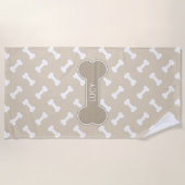 Beige en White Dog Botten Pattern met Custom Name Strandlaken (Voorkant)