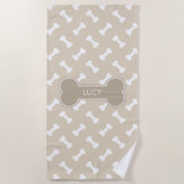 Beige en White Dog Botten Pattern met Custom Name Strandlaken (Voorkant)