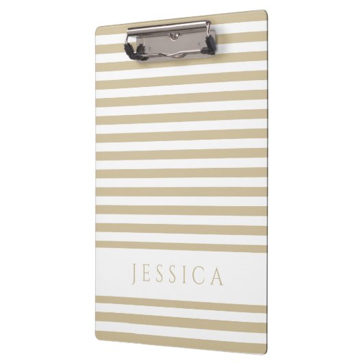 Beige en White Striped Pattern Name Cliboard Klembord (Links)
