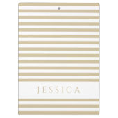 Beige en White Striped Pattern Name Cliboard Klembord (Achterkant)