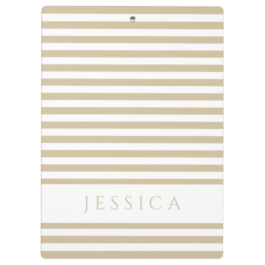 Beige en White Striped Pattern Name Cliboard Klembord (Achterkant)