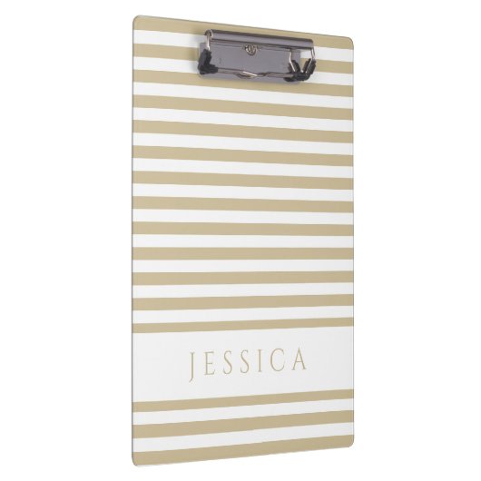 Beige en White Striped Pattern Name Cliboard Klembord (Rechts)
