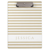 Beige en White Striped Pattern Name Cliboard Klembord (Voorkant)