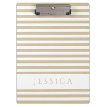 Beige en White Striped Pattern Name Cliboard