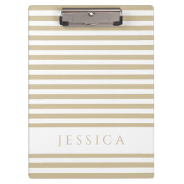Beige en White Striped Pattern Name Cliboard Klembord