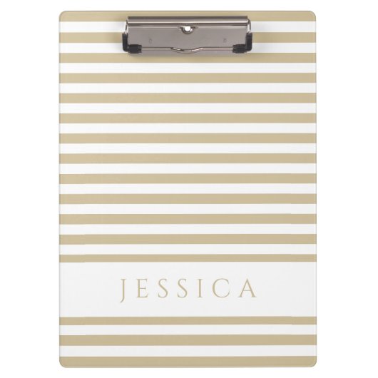 Beige en White Striped Pattern Name Cliboard Klembord (Voorkant)