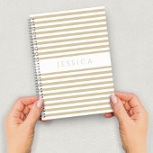 Beige en White Striped Pattern Name Notitieboek
