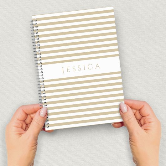 Beige en White Striped Pattern Name Notitieboek