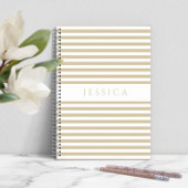 Beige en White Striped Pattern Name Notitieboek