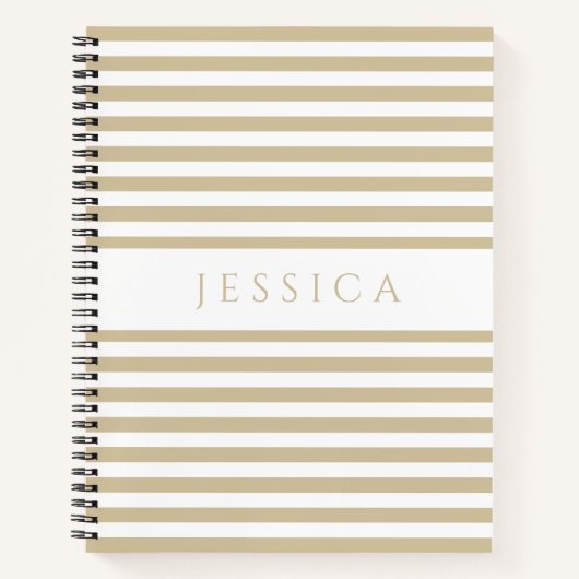 Beige en White Striped Pattern Name Notitieboek (Voorkant)