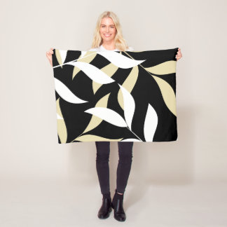 Beige en wit bladpatroon fleece deken