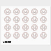 Beige en witte bloemenmonogram ronde sticker (Vel)