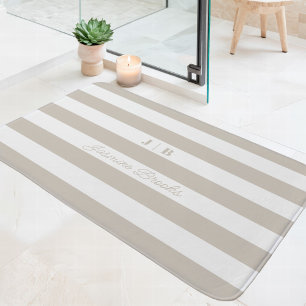 Beige en witte brede strepen Monogram naam Badmat