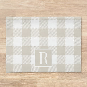 Beige en witte buffelruit cadeau met persoonlijke  theedoek