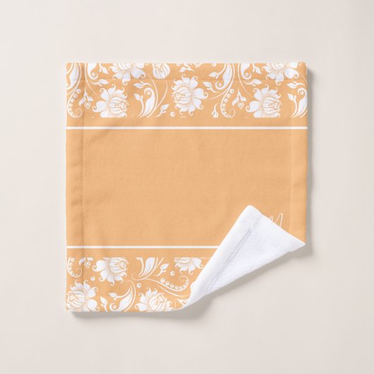 Beige en witte  damasmonogram bad handdoek (Wasdoekje)