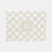 Beige en witte diagonale geruite boerderijmonogram fleece deken (Voorkant (Horizontaal))