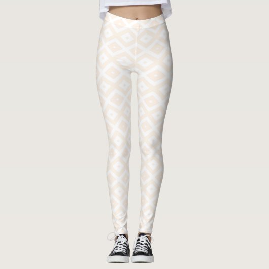 Beige en witte diamantpatroon leggings (Voorkant)