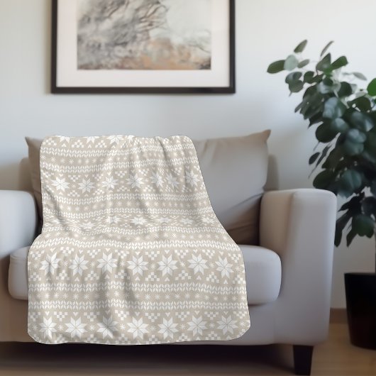 Beige en witte Fair Isle Print | Vakantiedecor Sherpa Deken
