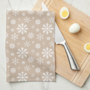 Beige en witte feestelijke winter sneeuwvlok patro theedoek