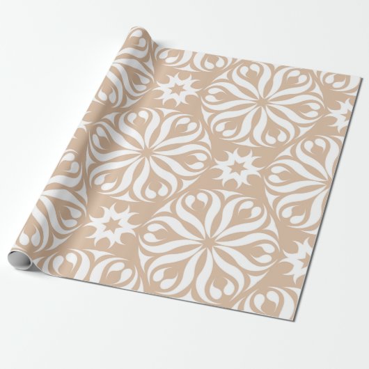 Beige en witte florale ornament. Naadloze patterna Cadeaupapier (Uitgerold)