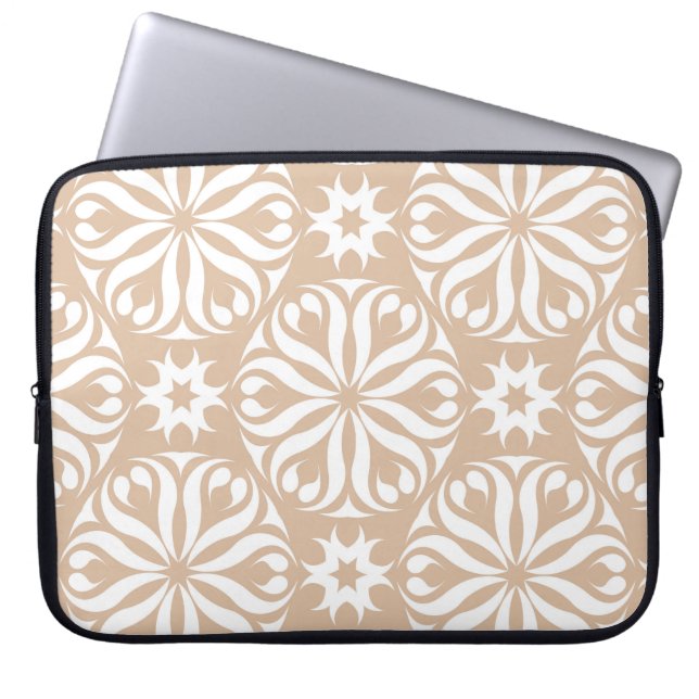 Beige en witte florale ornament. Naadloze patterna Laptop Sleeve (Voorkant)
