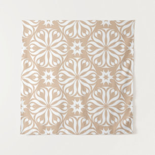 Beige en witte florale ornament. Naadloze patterna Wandkleed