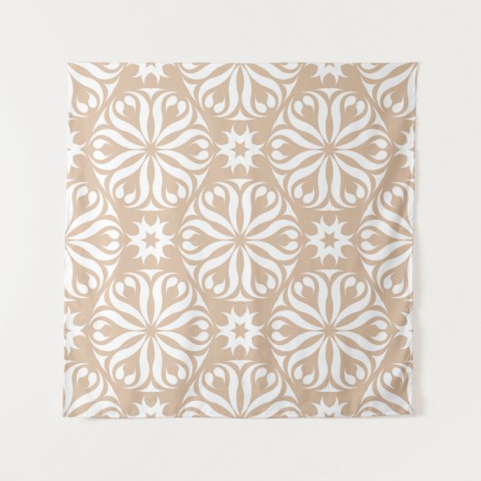 Beige en witte florale ornament. Naadloze patterna Wandkleed (Voorkant)
