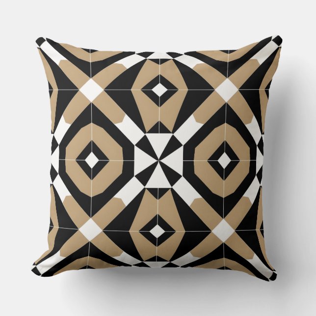 Beige en witte geometrische diamant  kussen (Voorkant)